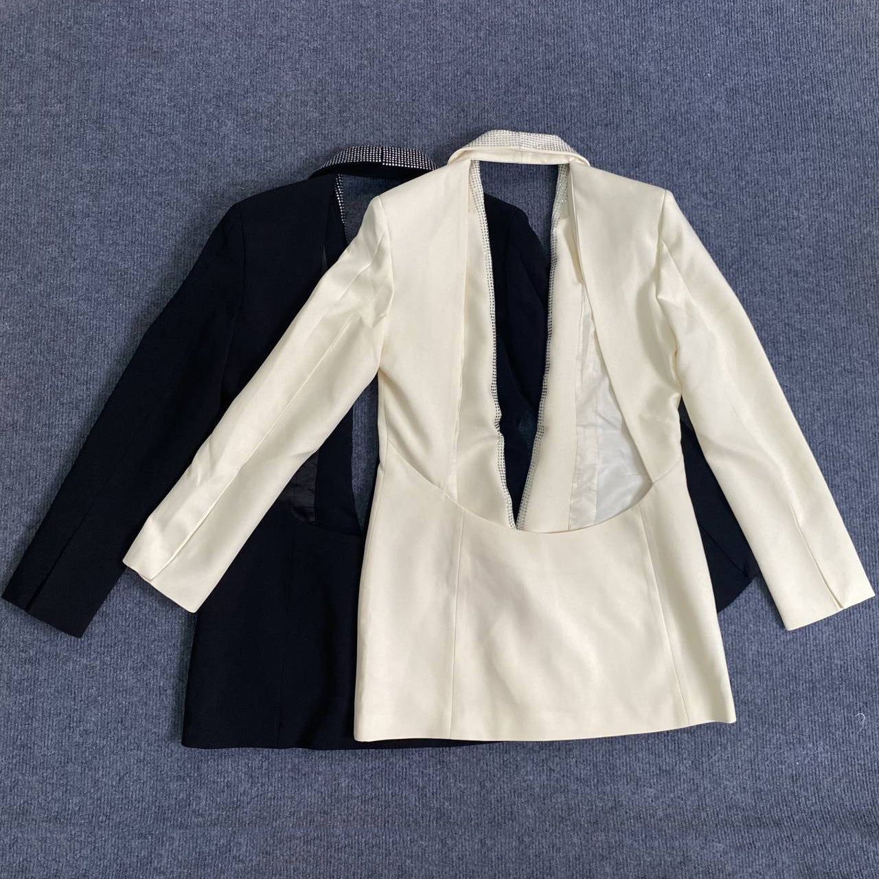 Fashion Low Back Beaded V-Neck Blazer Dress 9