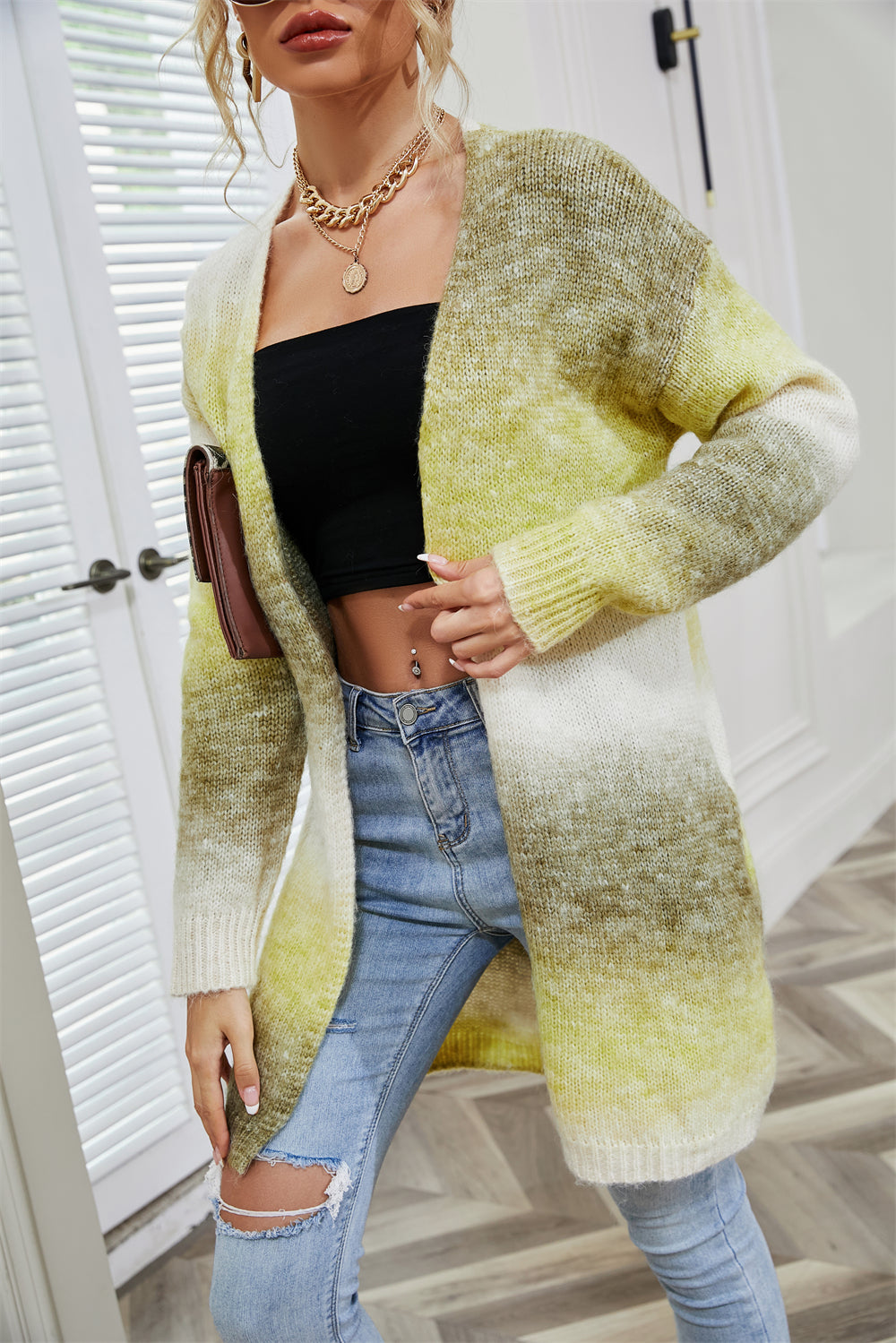 Winter Sweater Rainbow Tie Dye Plus Size Cardigan Women's Knitting Shirt Jacket 20