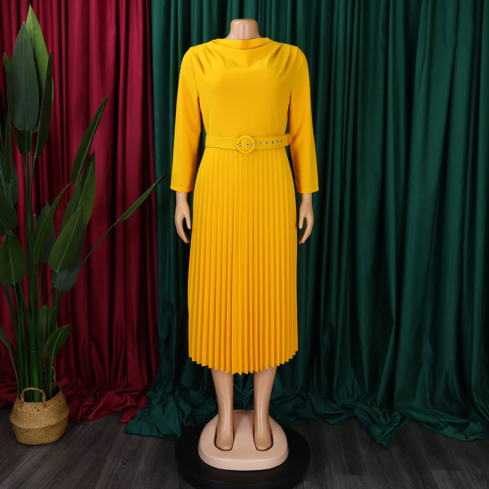 Women's Fashion Chic Elegant Pleated Elegant Solid Color Plus Size Dress 18
