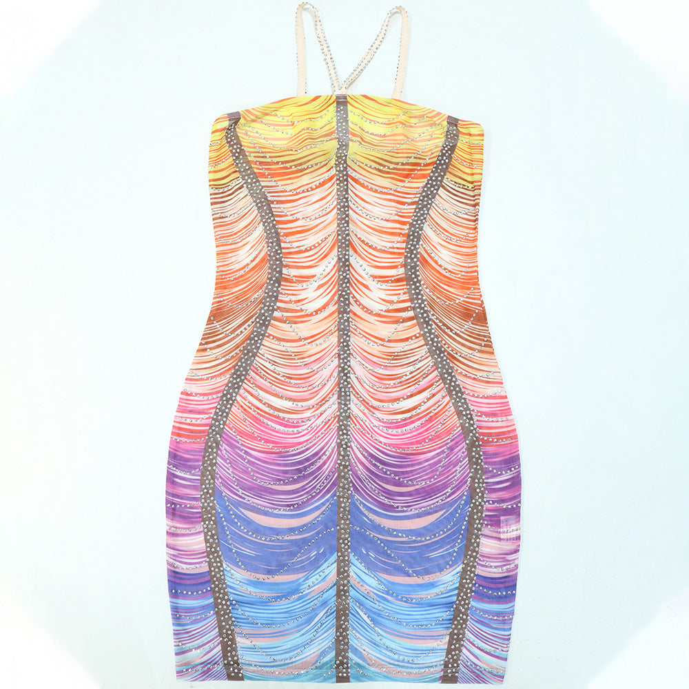 Sexy Straps Beaded Bodycon Slim Women Fashion Casual Party Dress 15