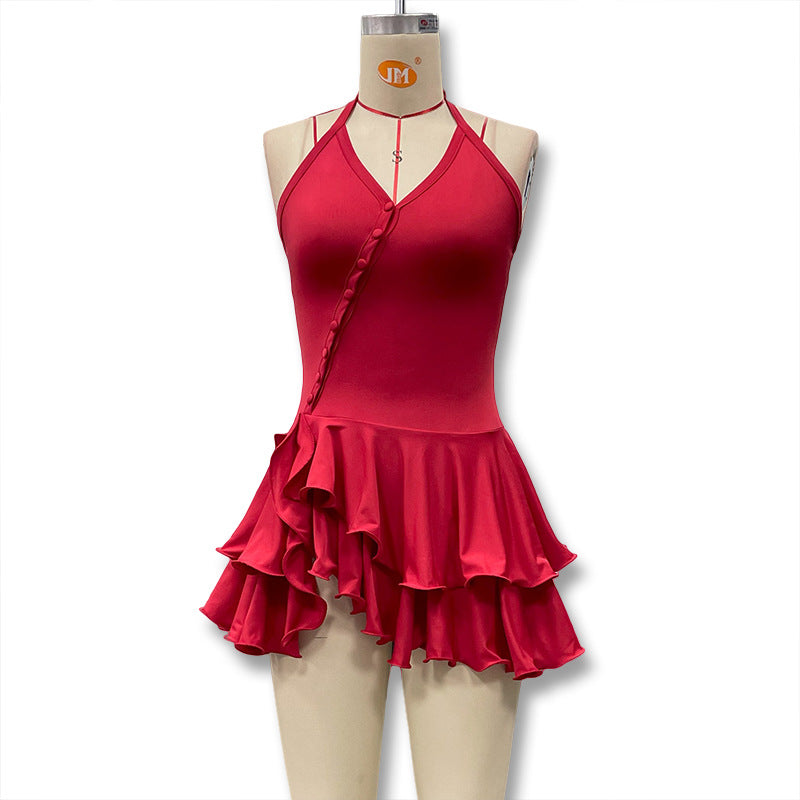 Summer Halter Neck Single-Button Ruffled Mini Dress 15