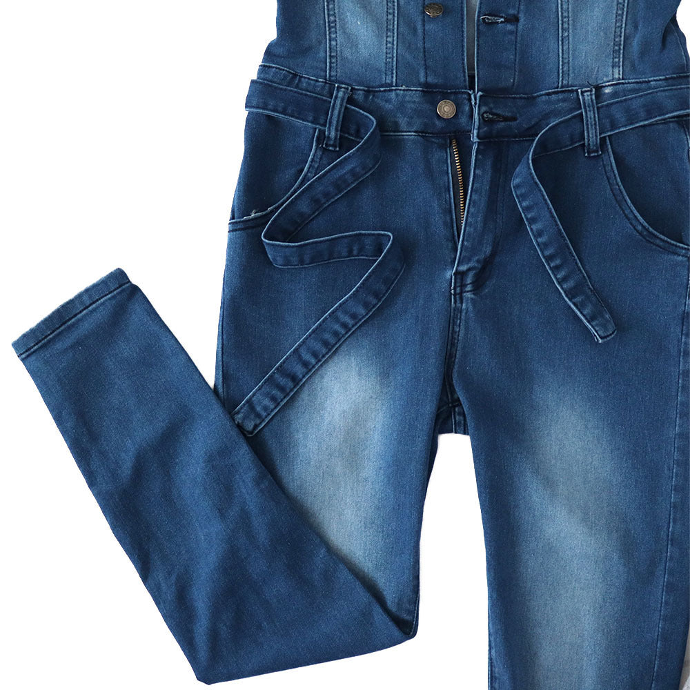 African Women Stretchy Beaded Denim Jumpsuit 6