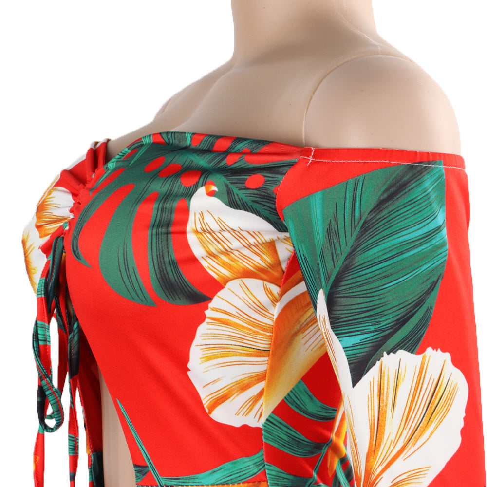 Women sexy irregular Lace-Up off-shoulder Dress 16