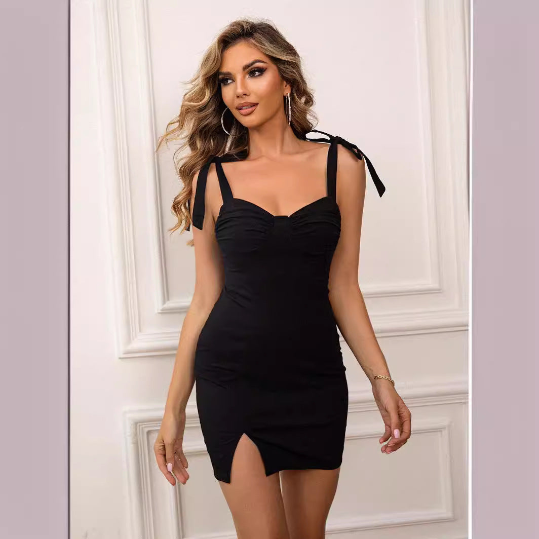 Summer Strap Slit Slim Waist Slim Fit Short Dress Women's Clothing 4