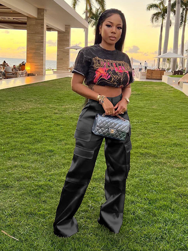 Women Casual Zipper Solid Pocket Zipper Trousers