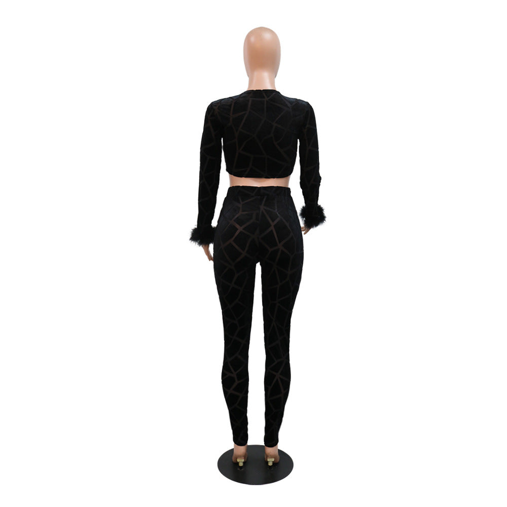 Long-sleeved short top with slim pencil pants fashion two-piece 9