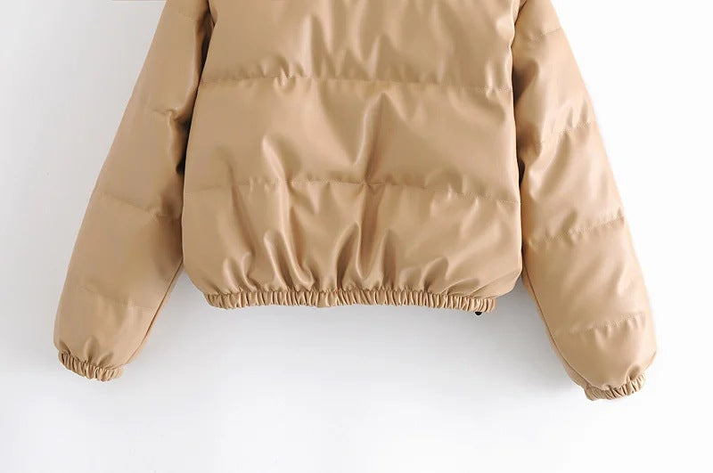 Leather Casual solid color leather cotton-padded Stand Collar jacket 38