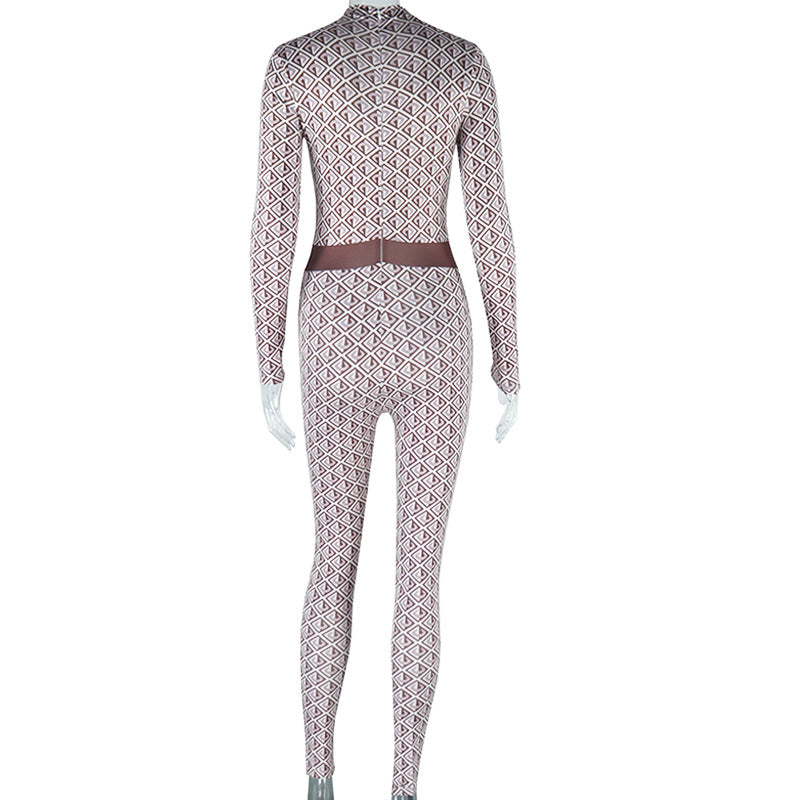 Women Printed Streetwear Round Neck Long Sleeve Jumpsuit 10