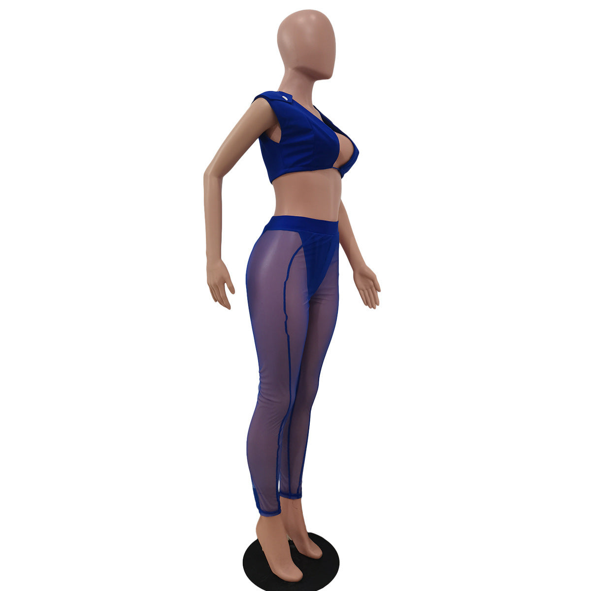 Women 's Mesh See-Through Hollow Vest Mid-Waist Sexy Pants Two Piece Set 21