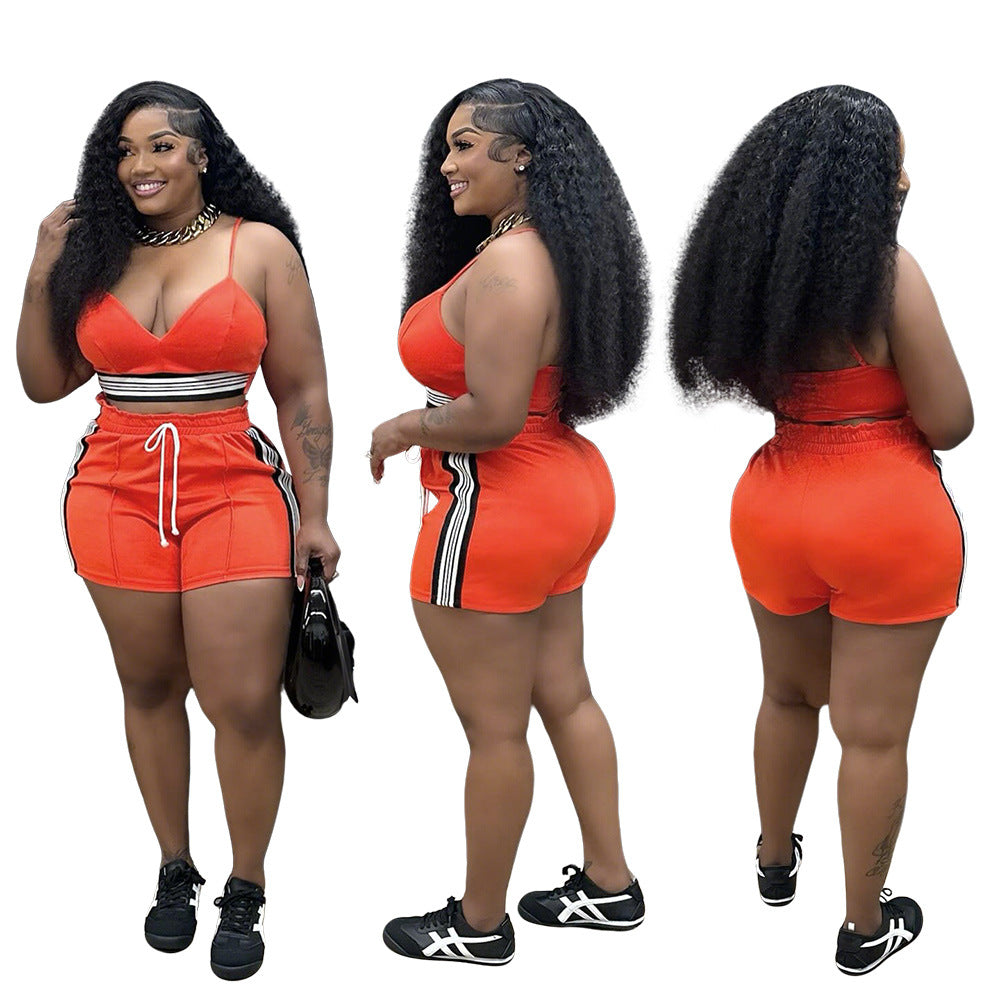 Women Sports Casual Sexy Suspender Top and Shorts Two-Piece Set 3