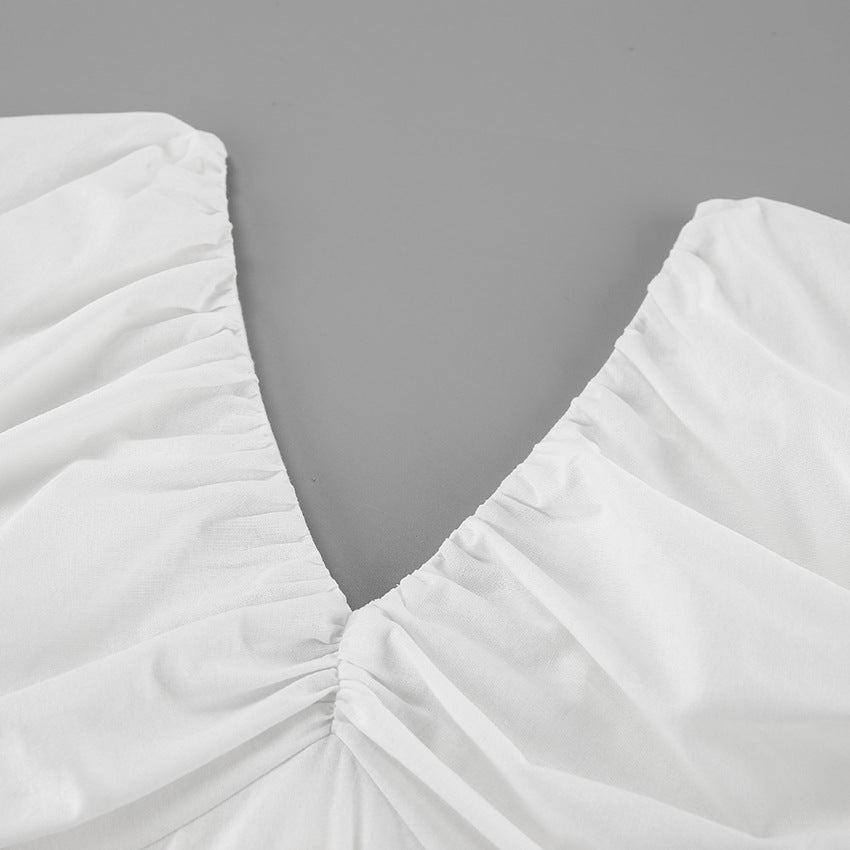 Women Early Spring V-neck Puff Sleeve Dress 11