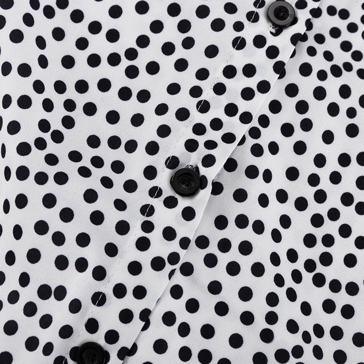 Polka Dot Print Loose Long Sleeve Shirt Wide Leg Pants Fashion Two Piece Set 11