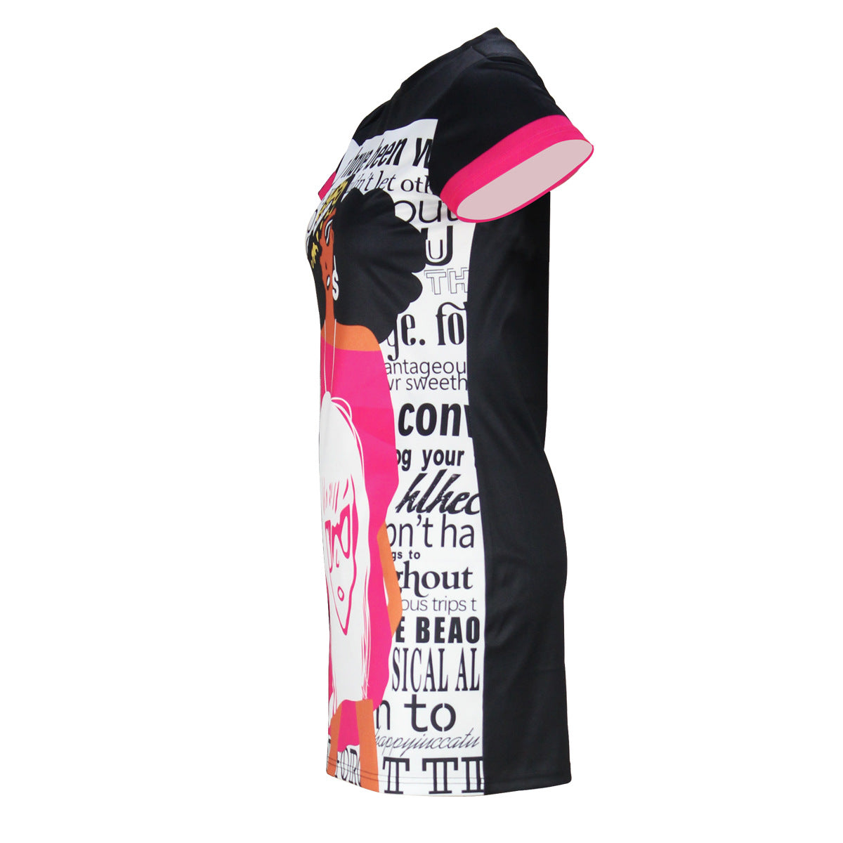 Fashion Ladies Cartoon Character Letter Print Round Neck Short Sleeve Casual Dress 4