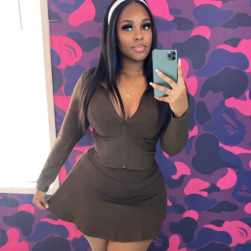 Women Sporty Casual Stand Collar Long-Sleeved Zippered Top and Pants Two-Piece Set 6