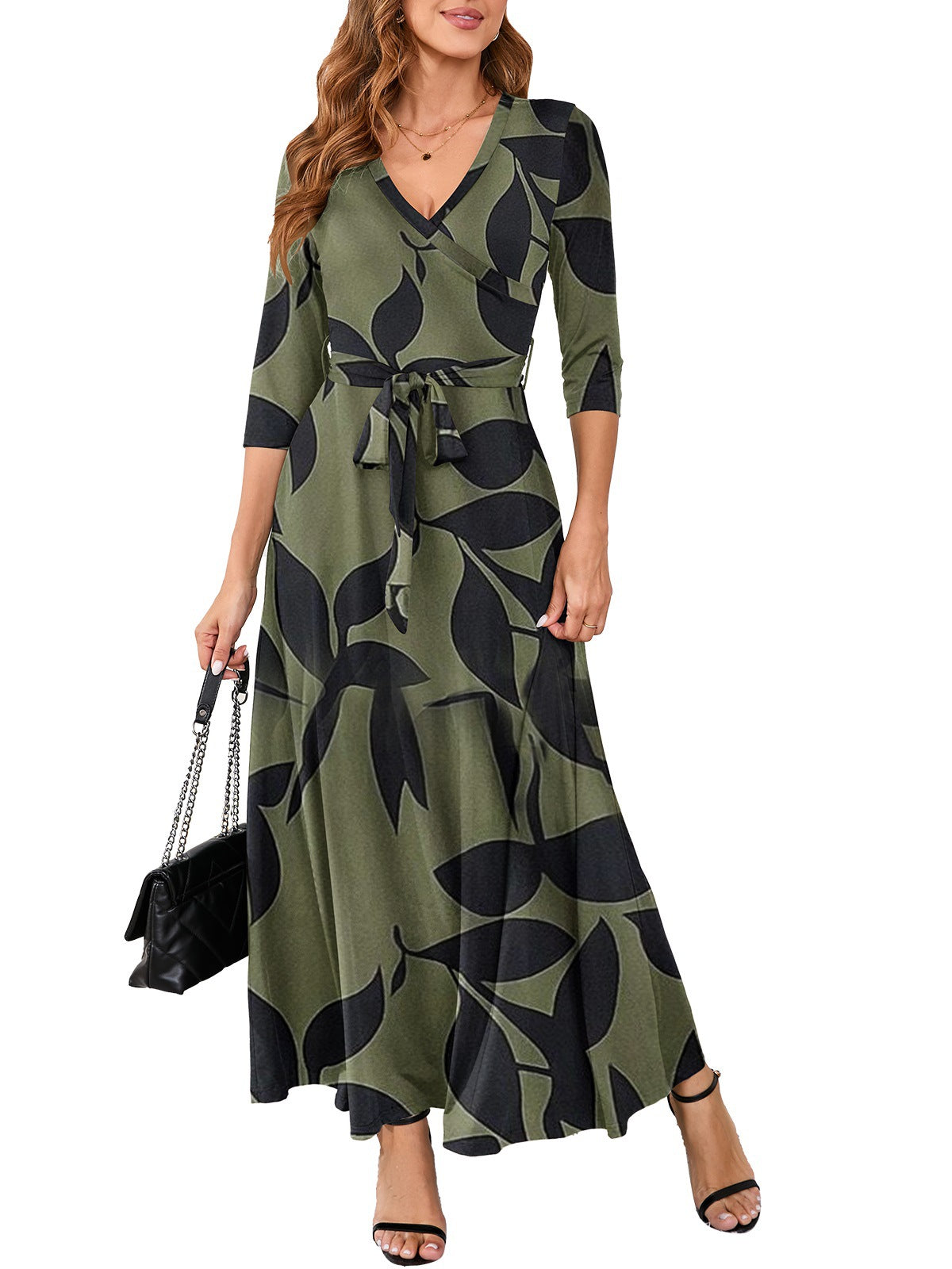 Women Sexy Printed V Neck Dress 35