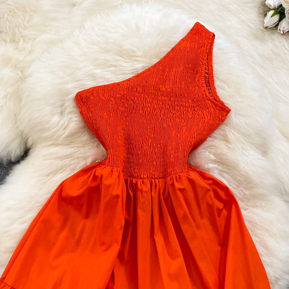 Retro Chic Sleeveless Slash Shoulder Slim Waist Slim Fit Beach Holidays A-Line Long Dress 54