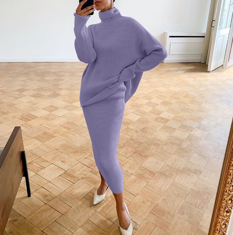 Women turtleneck Loose-Cut sweater and skirt two-piece set 12