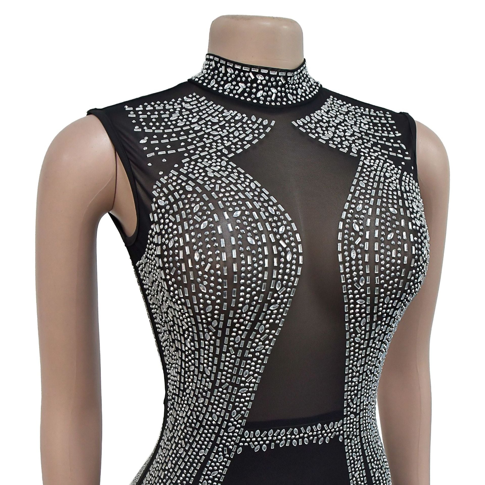 Women Contrast Color Mesh Beaded Bodycon Dress 18