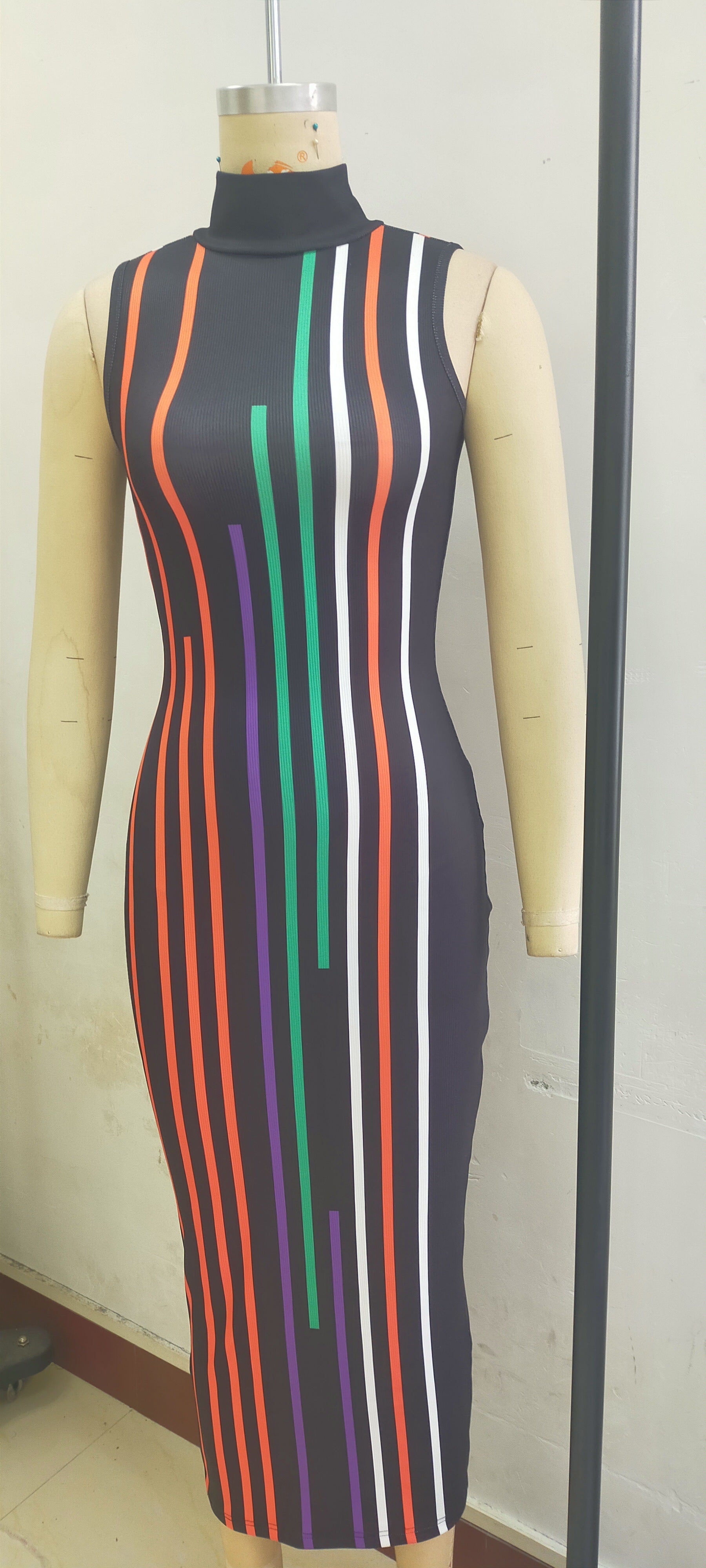 Sexy Slim Zipper Digital Print Sleeveless Bodycon Dress Night Club Wear 11