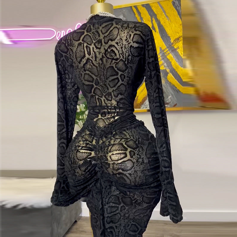 Women Elegant Half High Neck Lace Long Sleeve Bodycon Dress 8