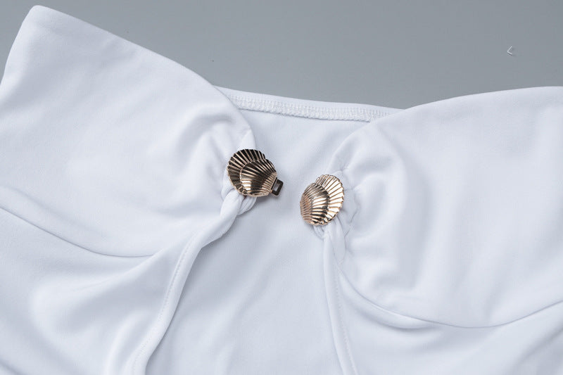 Women Sexy Hook-Button Hollow Solid Wrap Dress 11