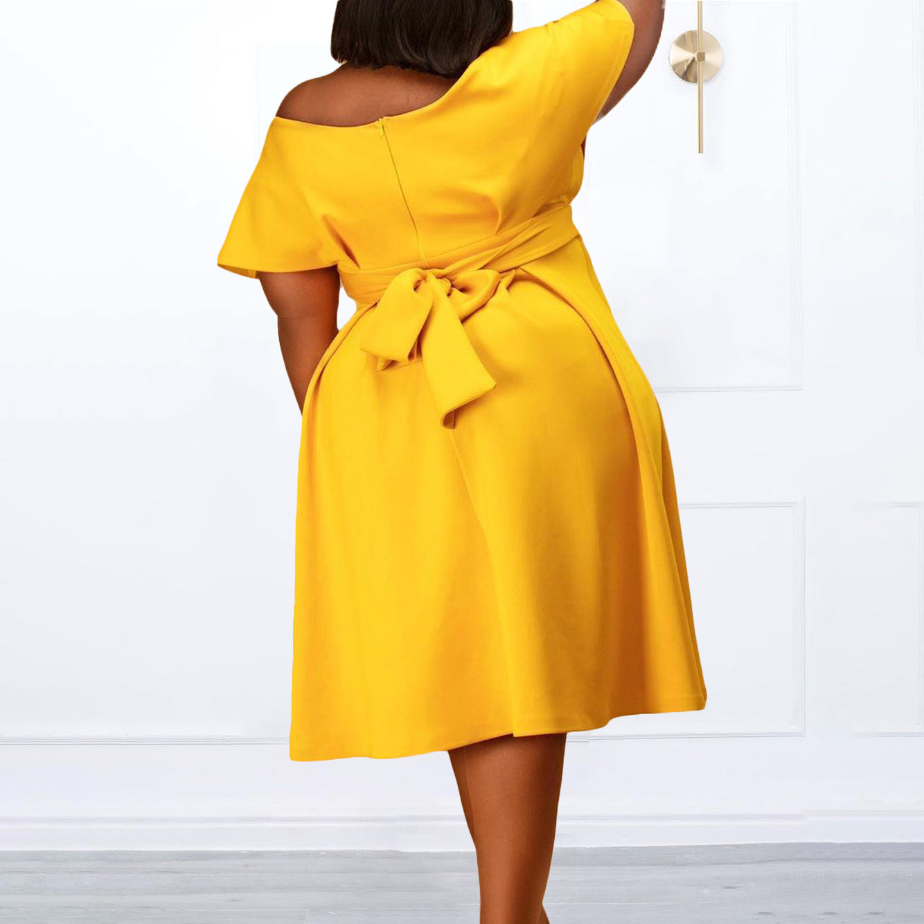 Women's Summer Short-Sleeve V-Neck Belt African Off-Shoulder Plus Size Dress Mom Dress 9