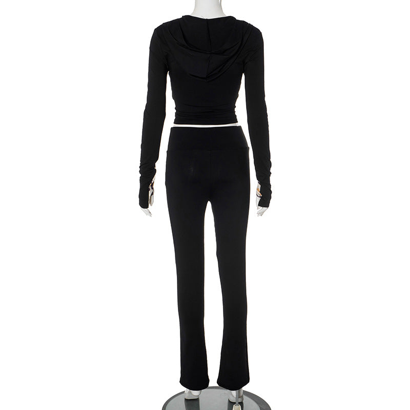 Women autumn contrast leopard print long sleeve Top and Pant two-piece set 7