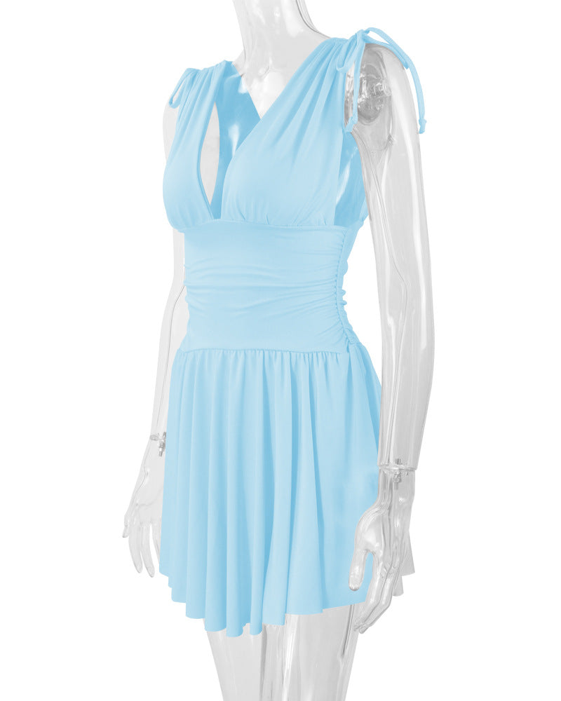 Women's Summer Sleeveless Sexy Deep V Slim Fit Pleated Dress 24