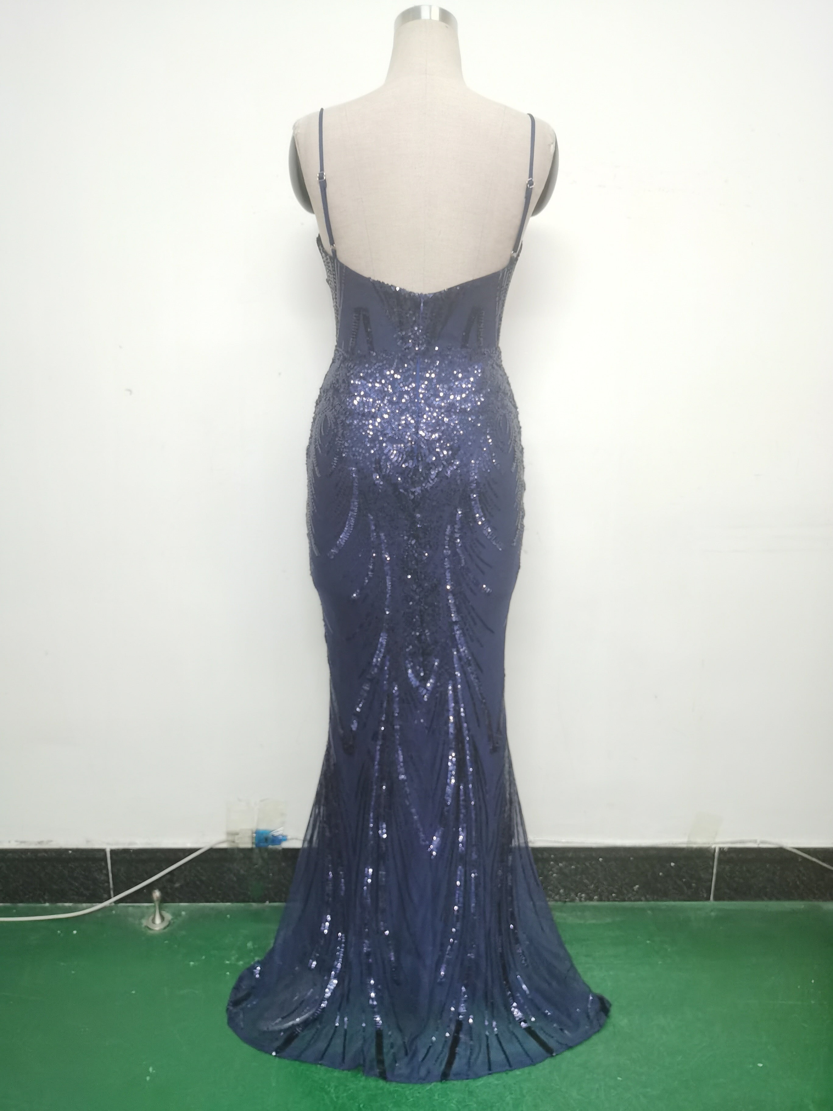 Women Fishbone Sequin Positioning Flower Evening Dress 33