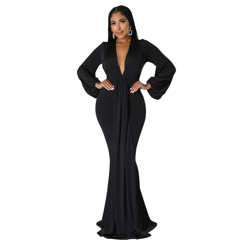 Women Autumn Sexy Slim Deep V-Neck Long Sleeve Dress Dress 8