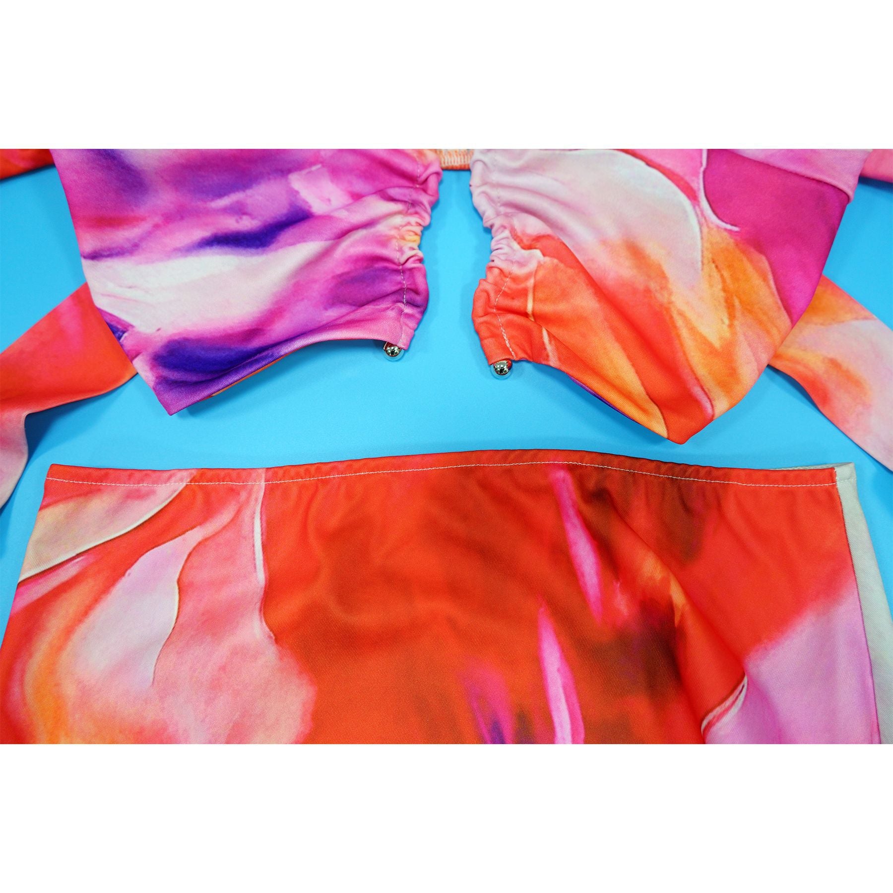 Summer Sexy Printed V Neck Top Side Slit Long Skirt Two Piece Set 19