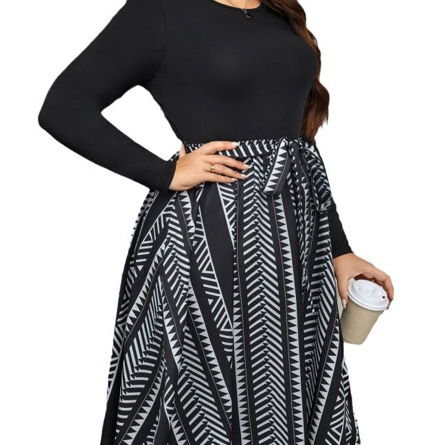 Autumn And Winter Round Neck Long-Sleeved Bow Tie Dress 6