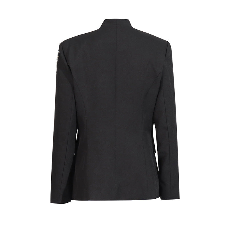 Women rhinestone design Solid Blazer 10