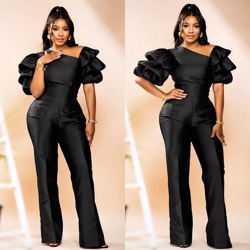 Women Slash Shoulder piled sleeve party Jumpsuit 7