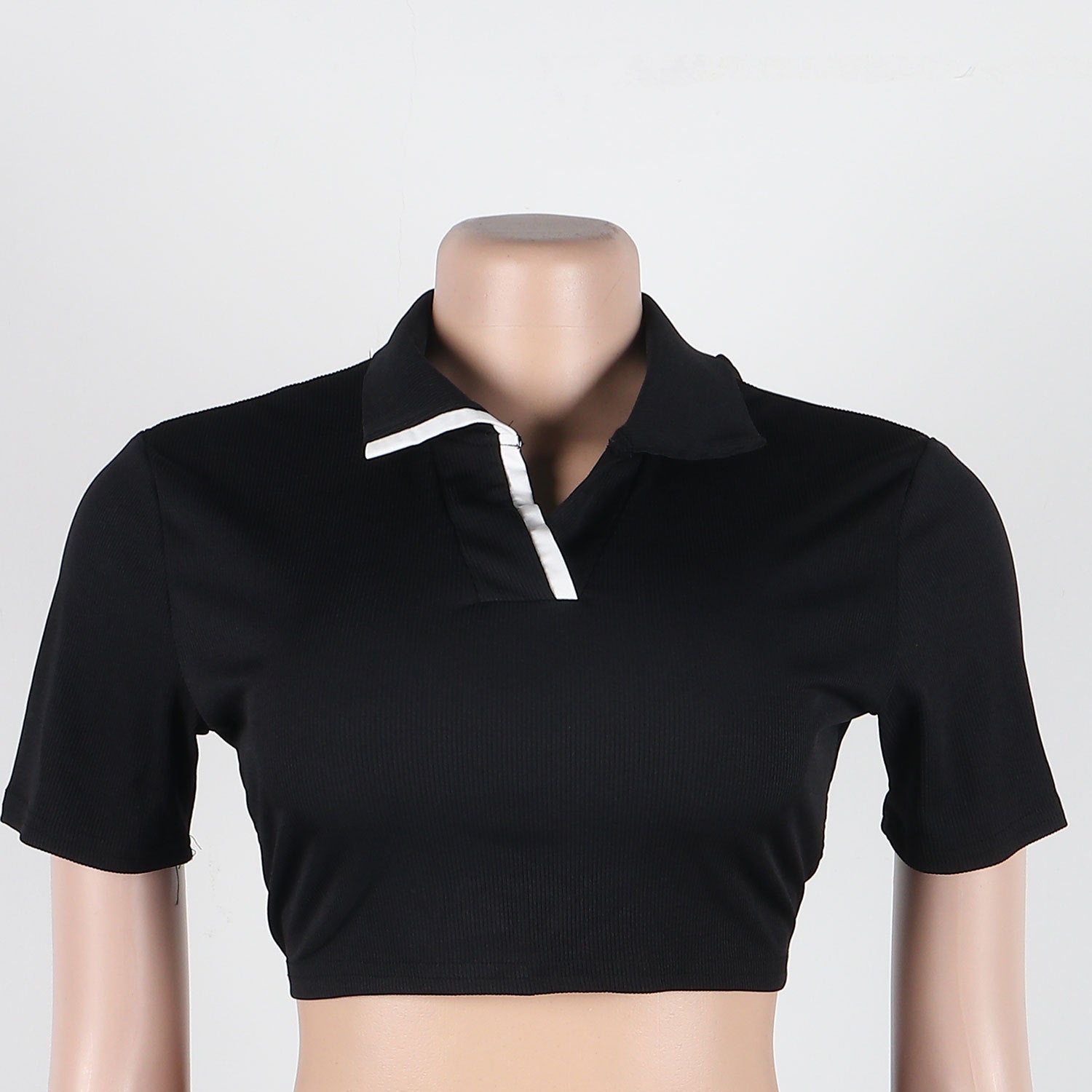 Women Sexy Turndown Collar Short Sleeve Top and Skirt Two-piece Set 13