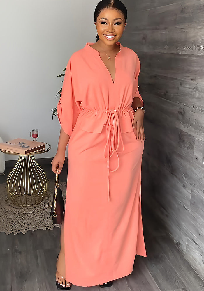 Loose Slim Waist Casual Side Slit Summer Long Dress 8