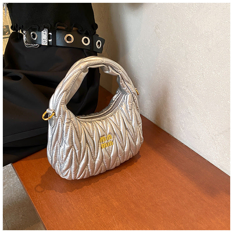 Women pleated cloud bag crossbody handbag single shoulder crescent bag 9