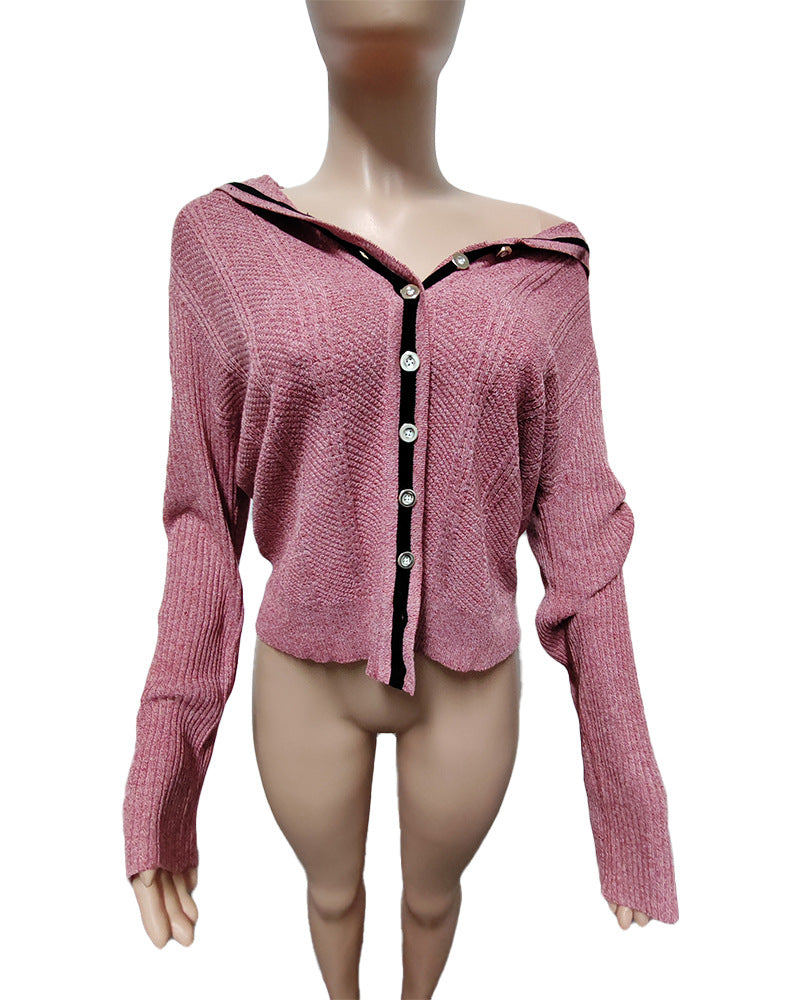 Women contrast color irregular knitting cardigan sweater 10