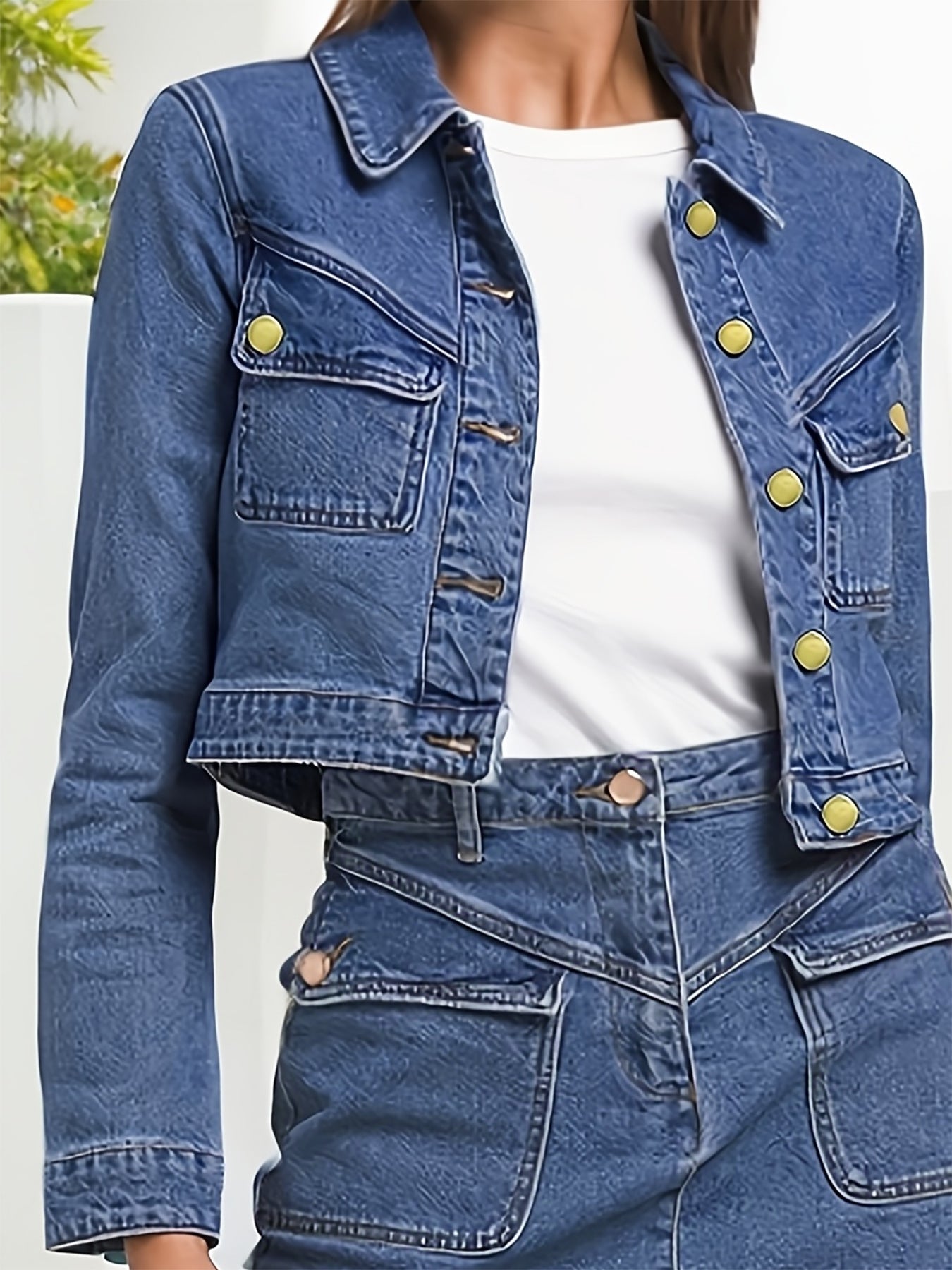 Women Turndown Collar Denim Jacket