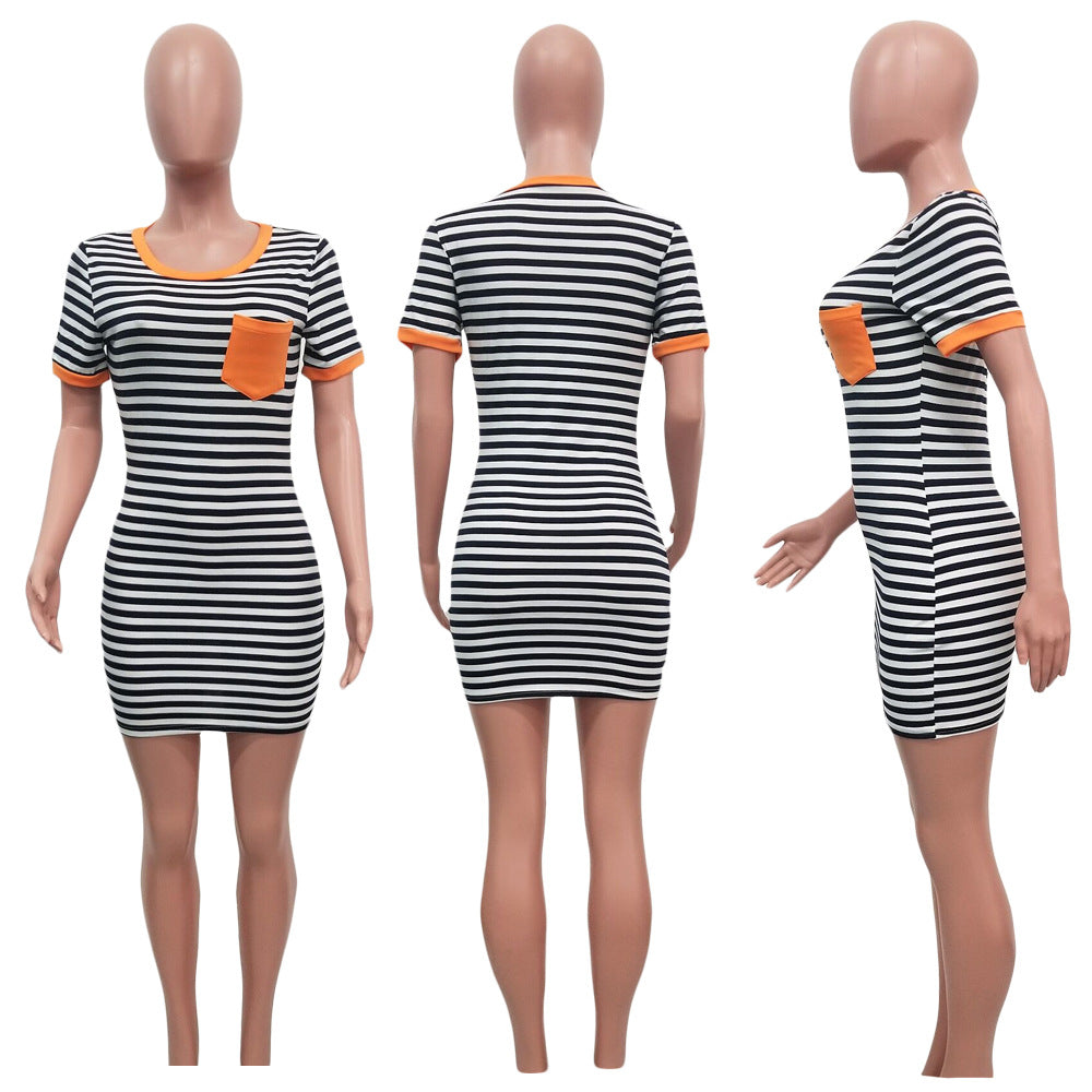 Summer Striped Print Pocket Dress 11