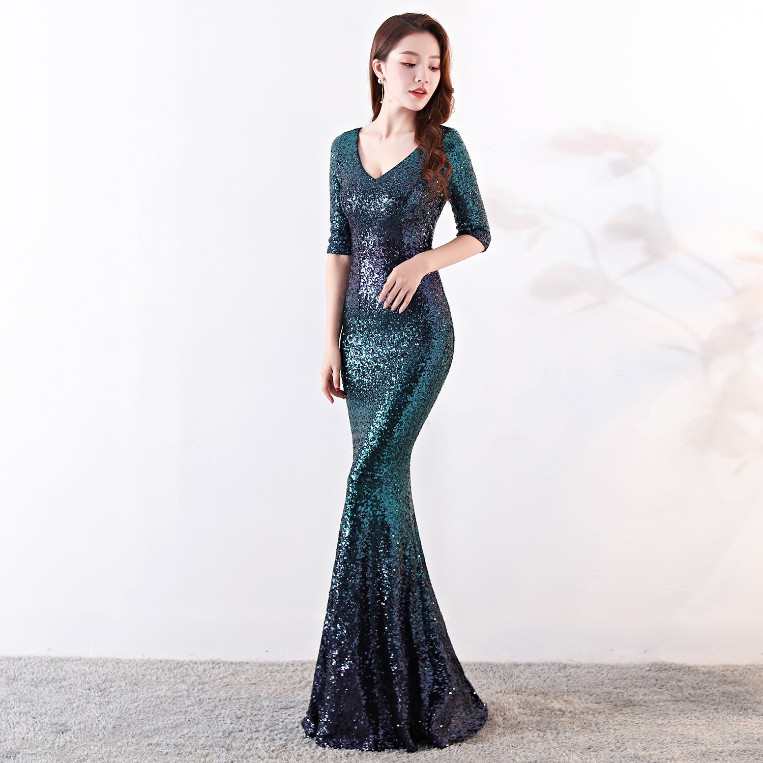 Women's Formal Party Elegant Long Slim Sexy Fishtail Sequins Dress 7
