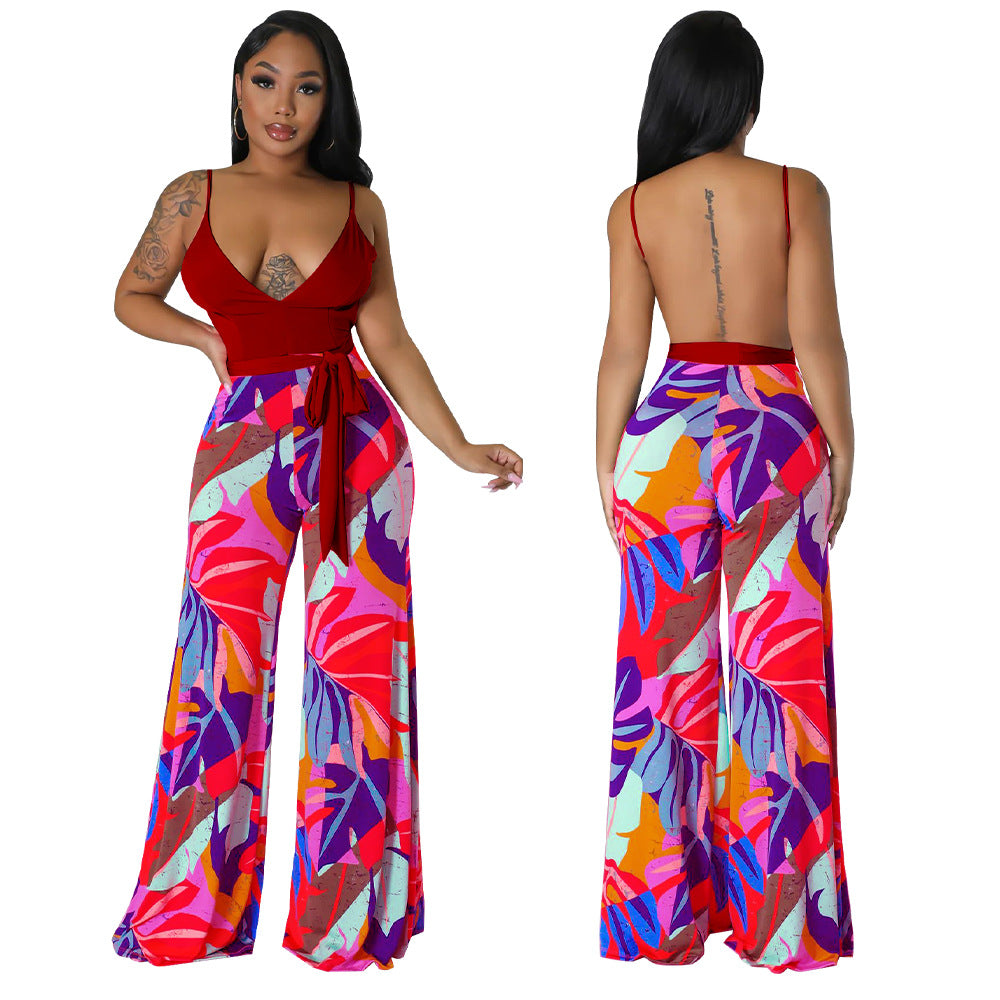 Women's Fashion Summer Sexy Low Back Deep V Straps Jumpsuit 6