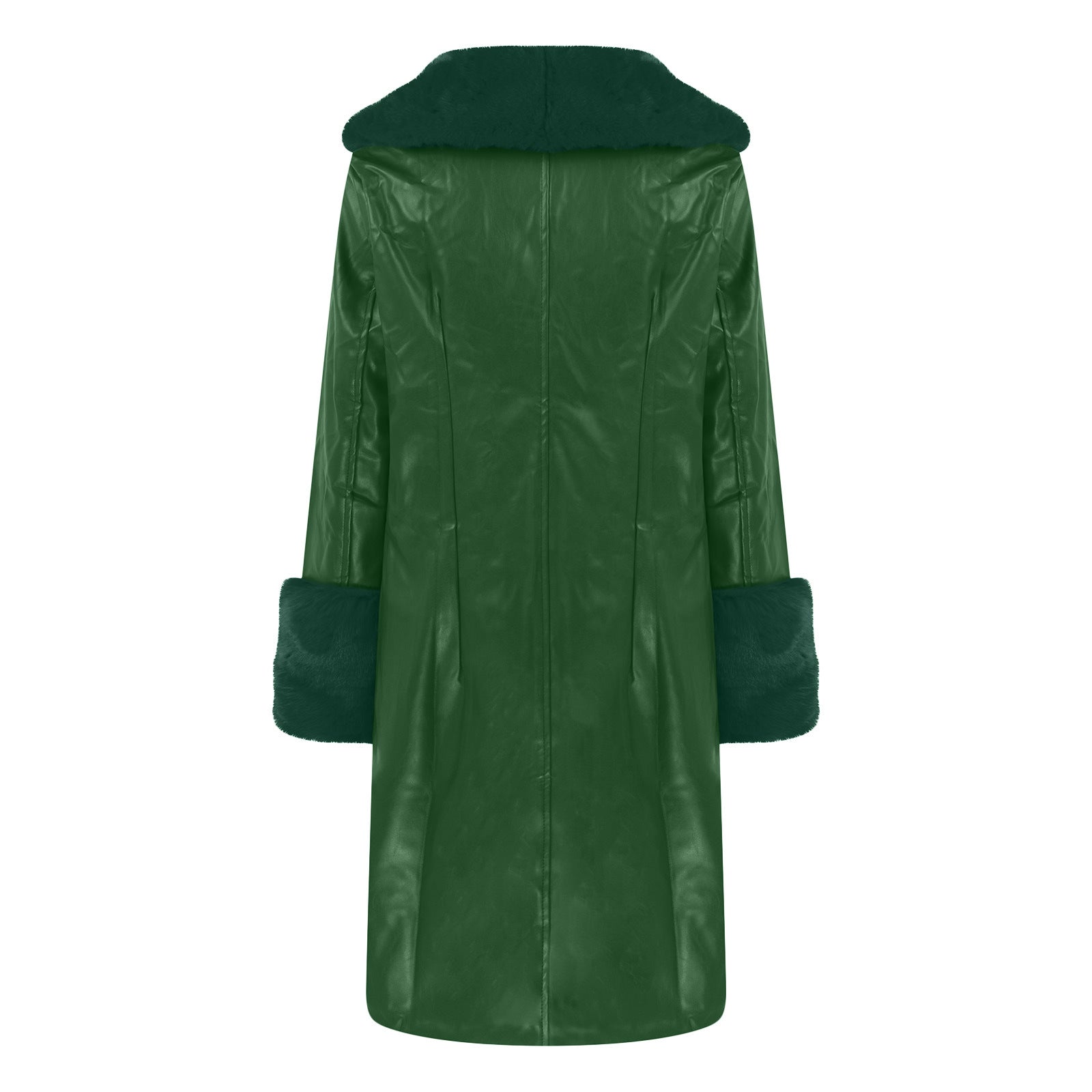 Autumn And Winter Turndown Collar Long Coat With Fur Collar Chic Zipper Women's Pu Coat 23