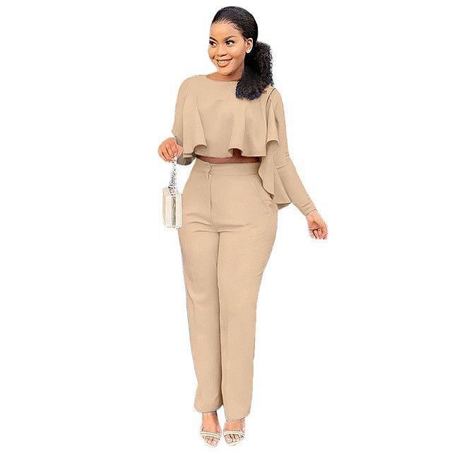 Women'S Autumn And Winter Solid Color Hollow Long-Sleeved High-Waisted Wide-Leg Pants Two-Piece Set 18