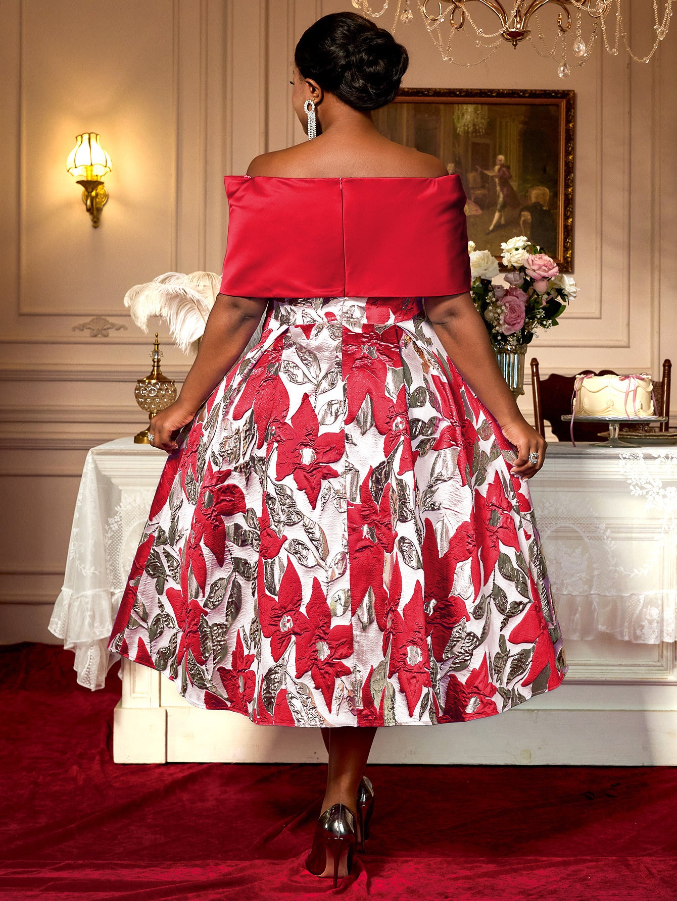 Women Sexy Off Shoulder Jacquard Elegant Formal Party Dresses 16