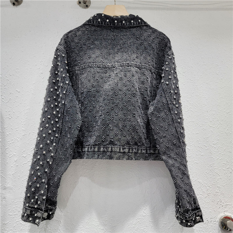 Diamond Denim Top Women's Spring Loose Slim Fit Long-Sleeved Short Jacket 7