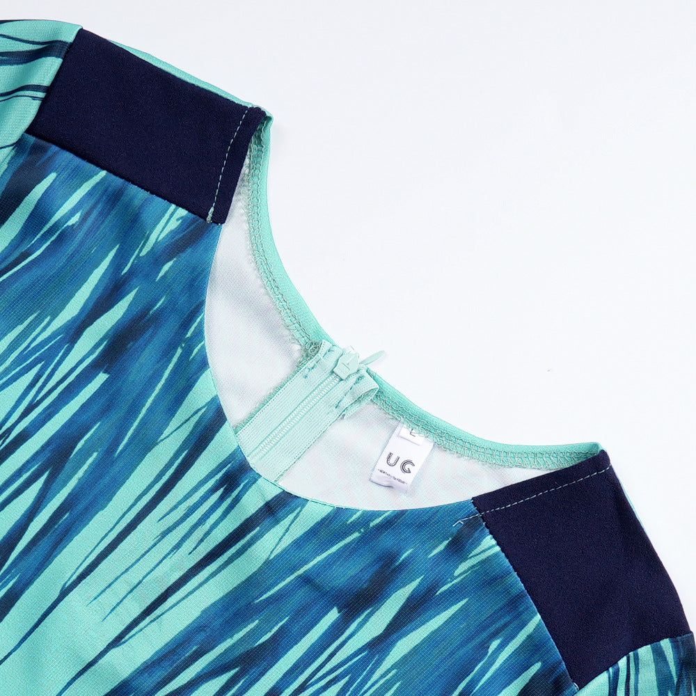 Plus Size African Dress Women High Waist Fashion Round Neck Printed Pleated Dress 20