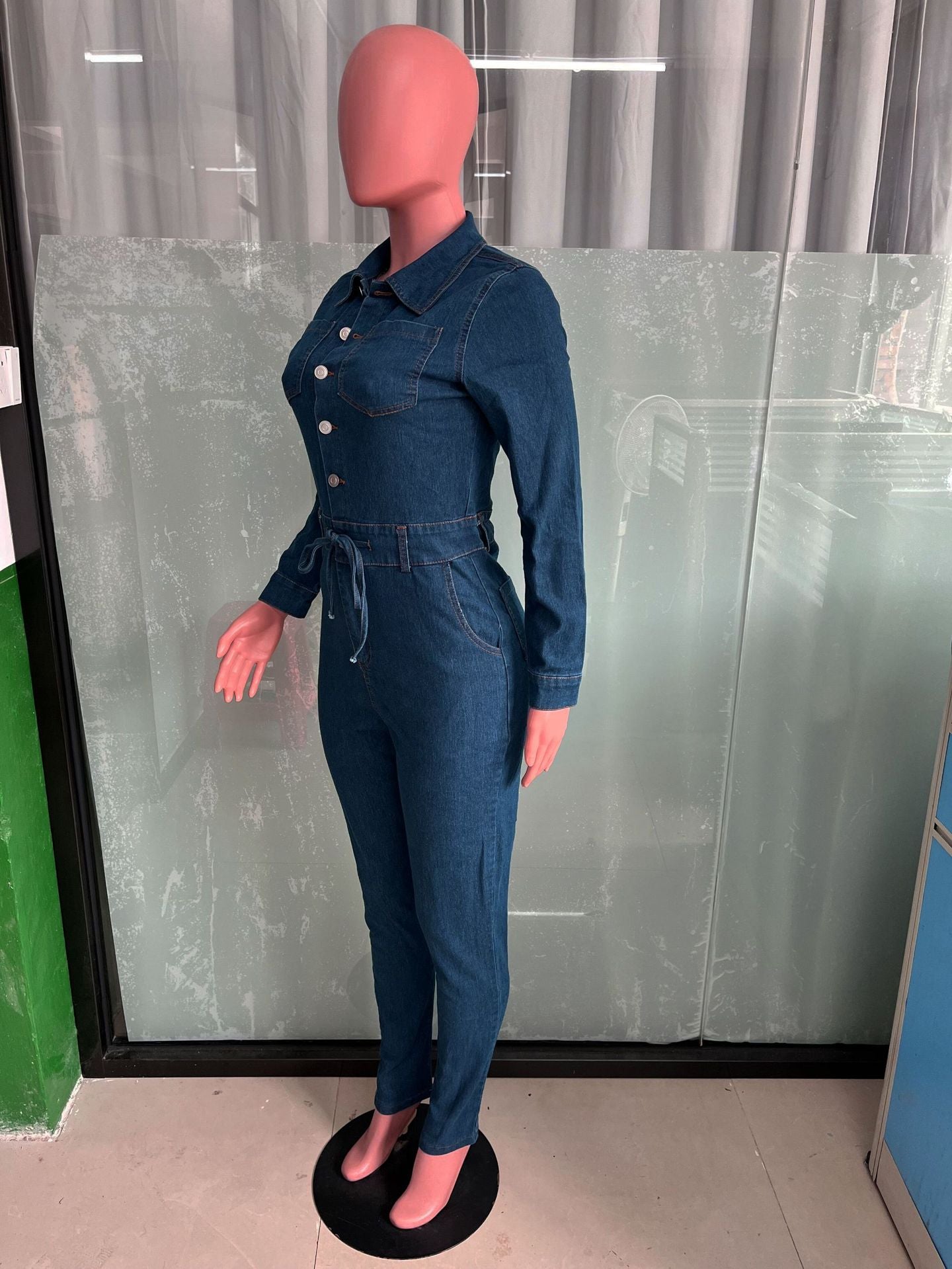 Sexy Fashion Long Sleeve High Stretch Denim Jumpsuit 9