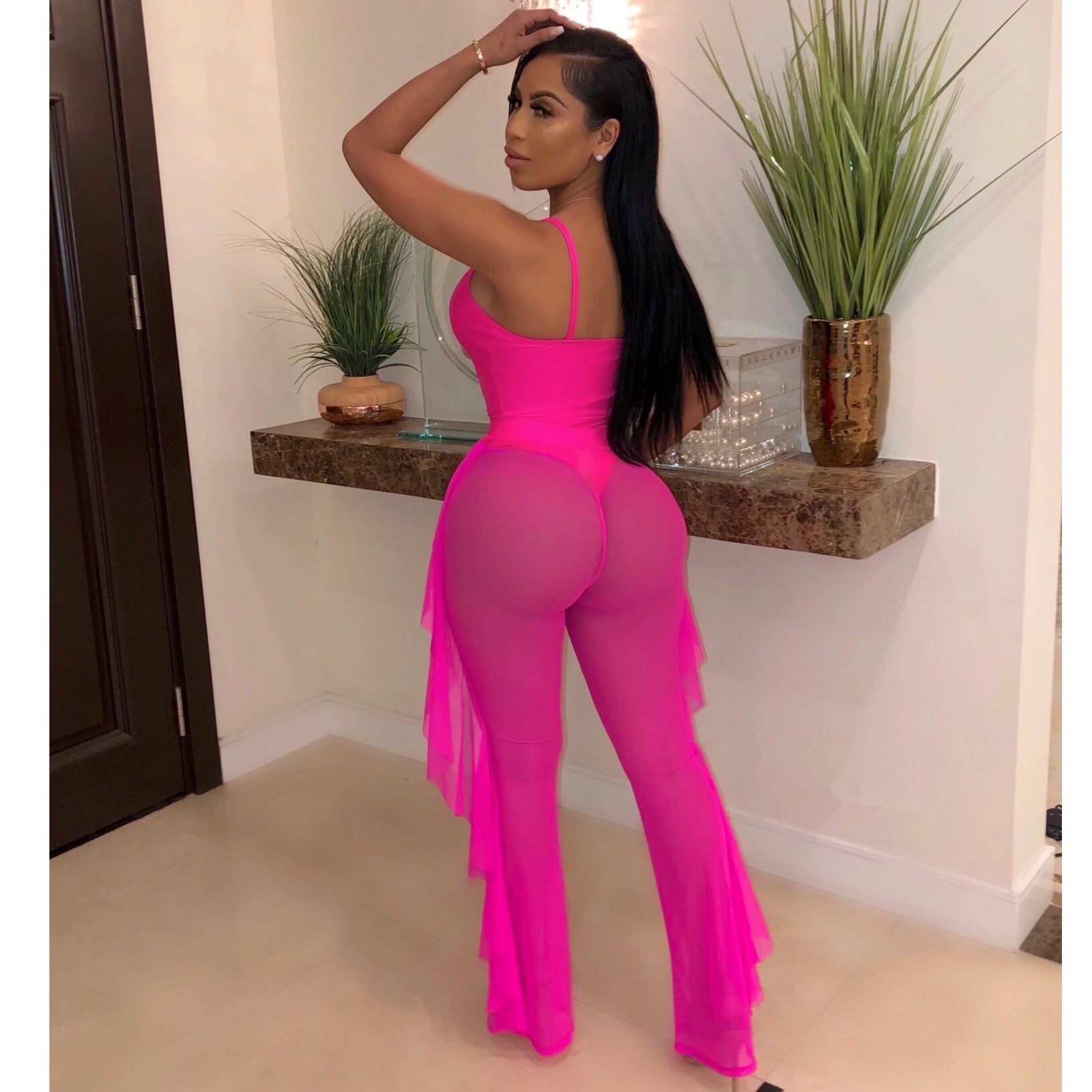 Women Sexy Solid Mesh Swimwear Two-piece Set 9