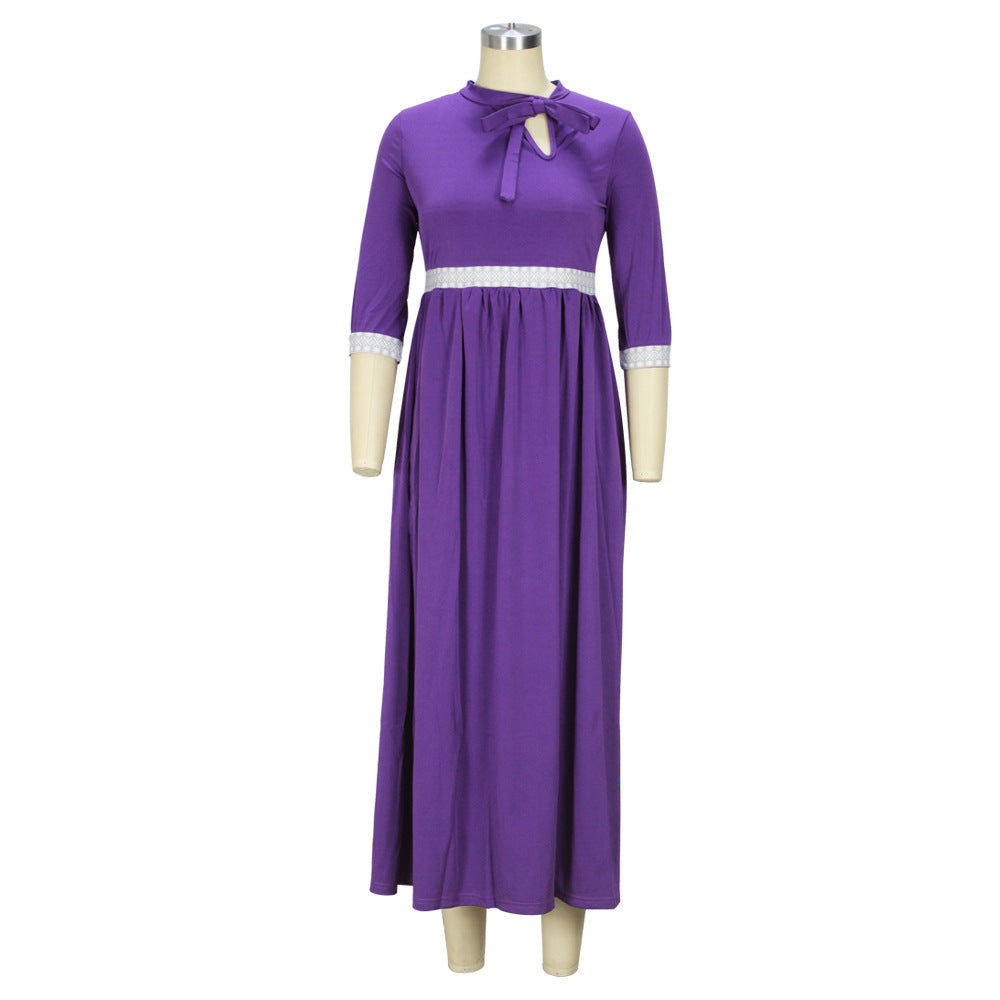 Fall Winter Slim Waist Maxi Tie Bow Long Slim Dress 11